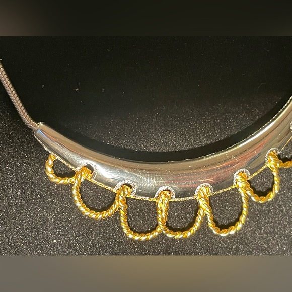 Vintage Signed F.O. Jewelry Gold and Silver Tone Choker Dog Collar Necklace Rare - Picture 5 of 12